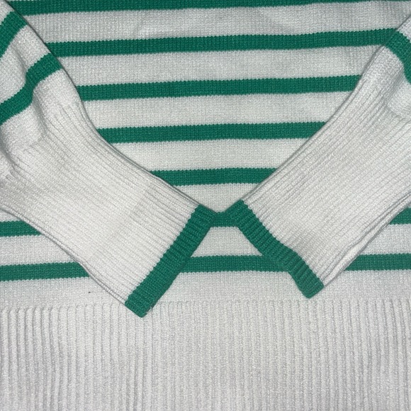 Philosophy Women's M Green & White Striped Long Sleeve Pullover Sweater - Picture 4 of 6